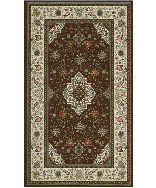 Tappeto orientale classico TABRIZ MARRONE in ciniglia multiuso lavabile antiscivolo cm.140x200
