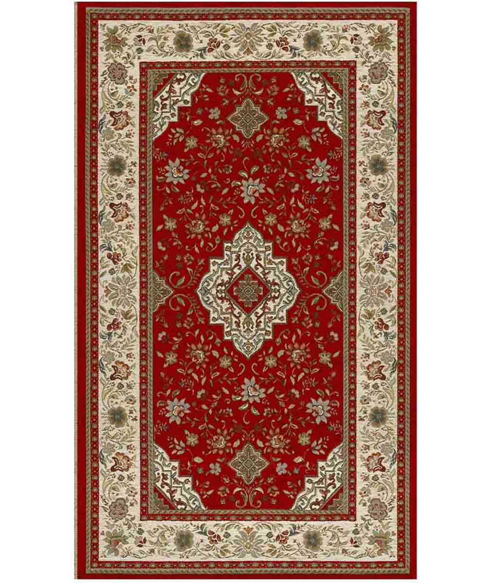 Coppia Tappeti orientali classici TABRIZ ROSSO in ciniglia multiuso lavabili antiscivolo cm.65x110 (Set 2 pezzi)