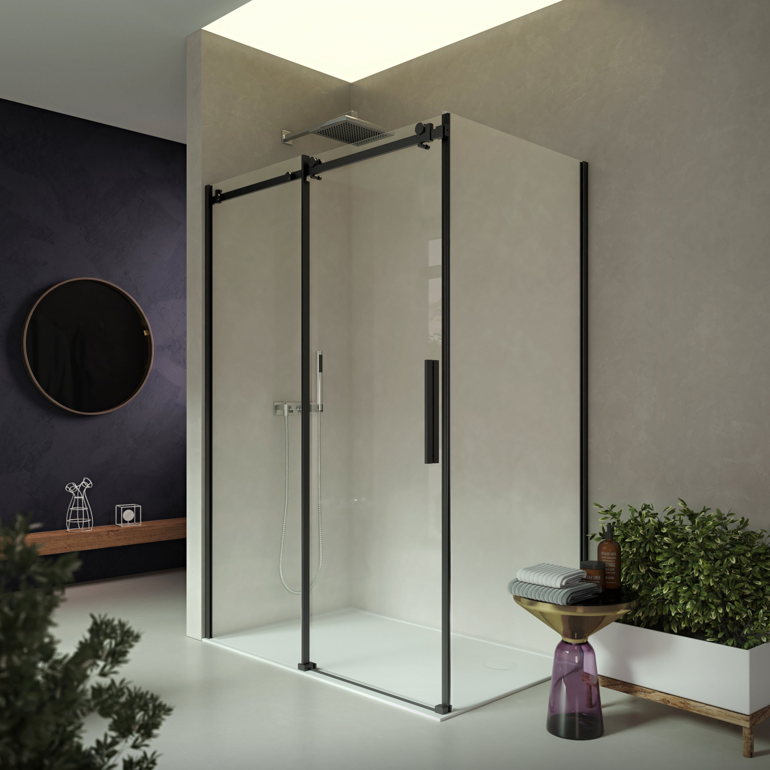 Box Doccia 2 lati 100x90 cm H200 cm da 8mm profilo NERO OPACO: lato fisso + porta scorrevole laterale ERIKA