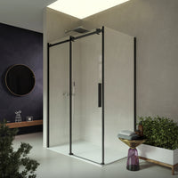 Box Doccia 2 lati 100x90 cm H200 cm da 8mm profilo NERO OPACO: lato fisso + porta scorrevole laterale ERIKA