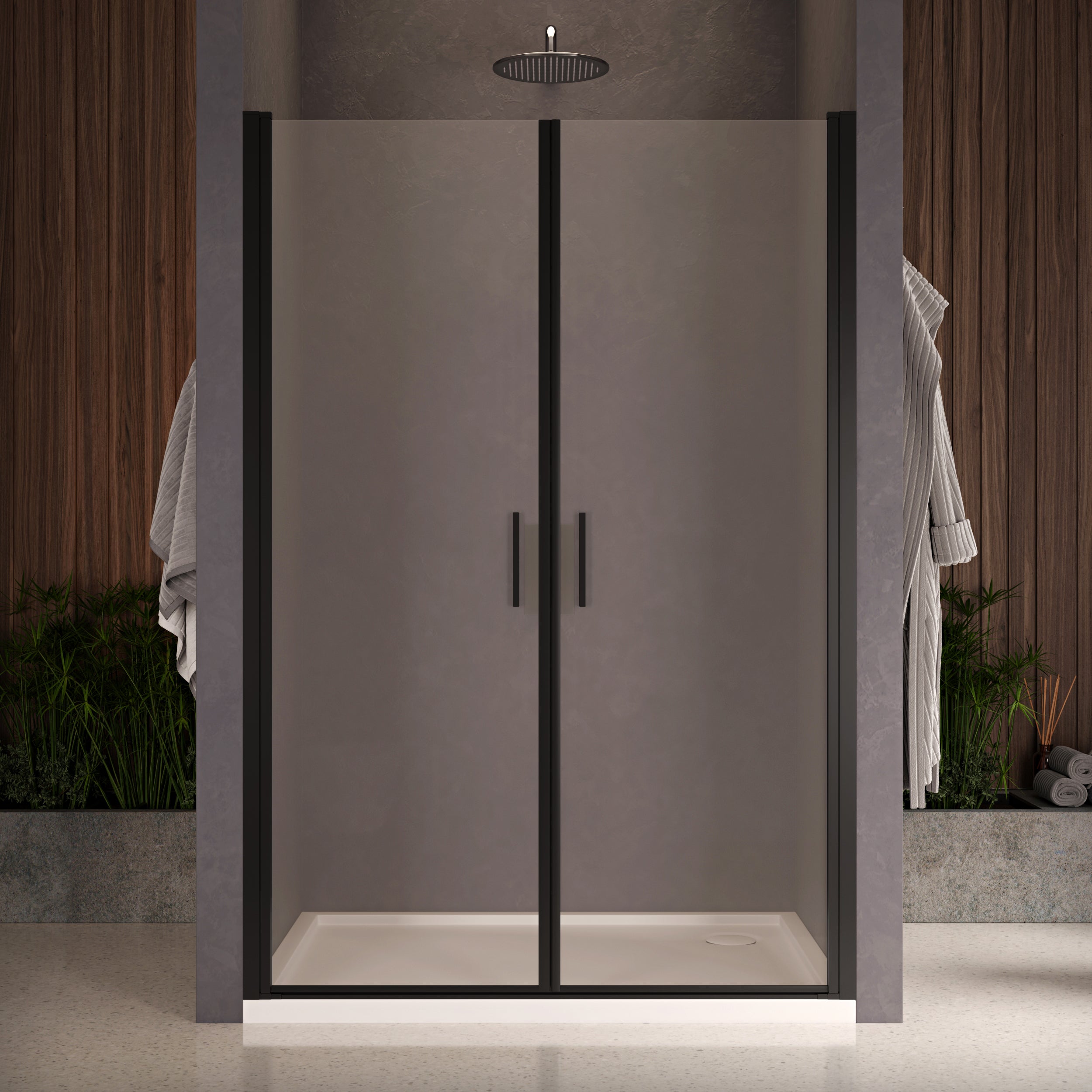 Box doccia nicchia 80 cm porta due battenti H200 cm cristallo 8mm profilo NERO OPACO ELDA