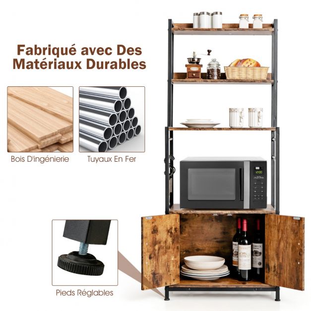 Carrello da cucina a 4 ripiani 60 x 40 x 150 cm con ganci a S stile industriale 20_0007317