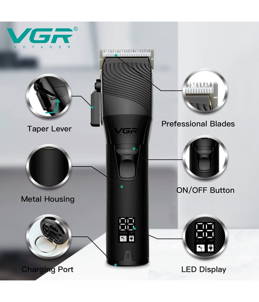 Tagliacapelli Barba Display Led Professionale Senza Fili Ricaricabile Usb V-280         