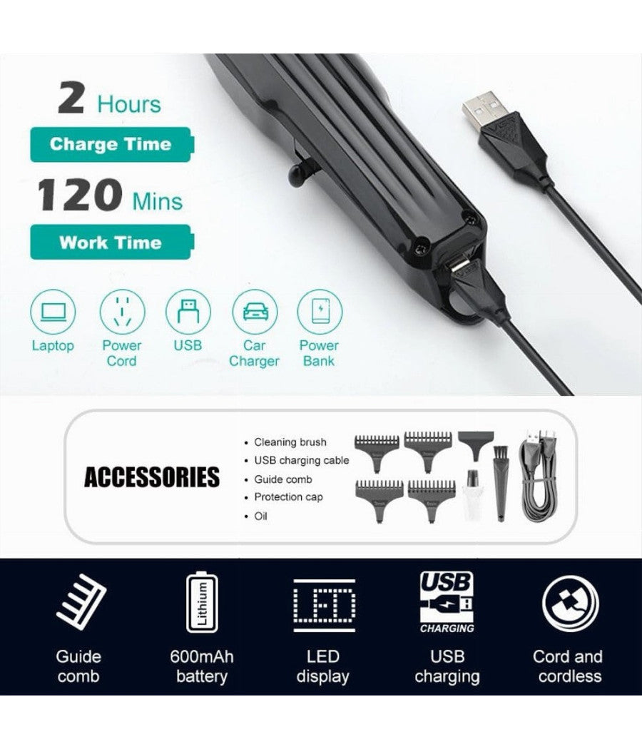Tagliacapelli Barba Professionale A Batteria Ricaricabile Display Digitale V-982         