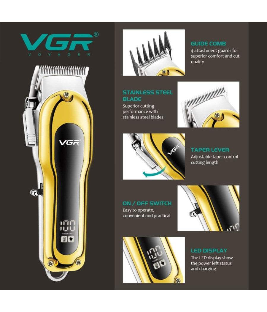 Tagliacapelli Elettrico Trimmer Barba Regolabile Professionale Vgr V-680 Display         