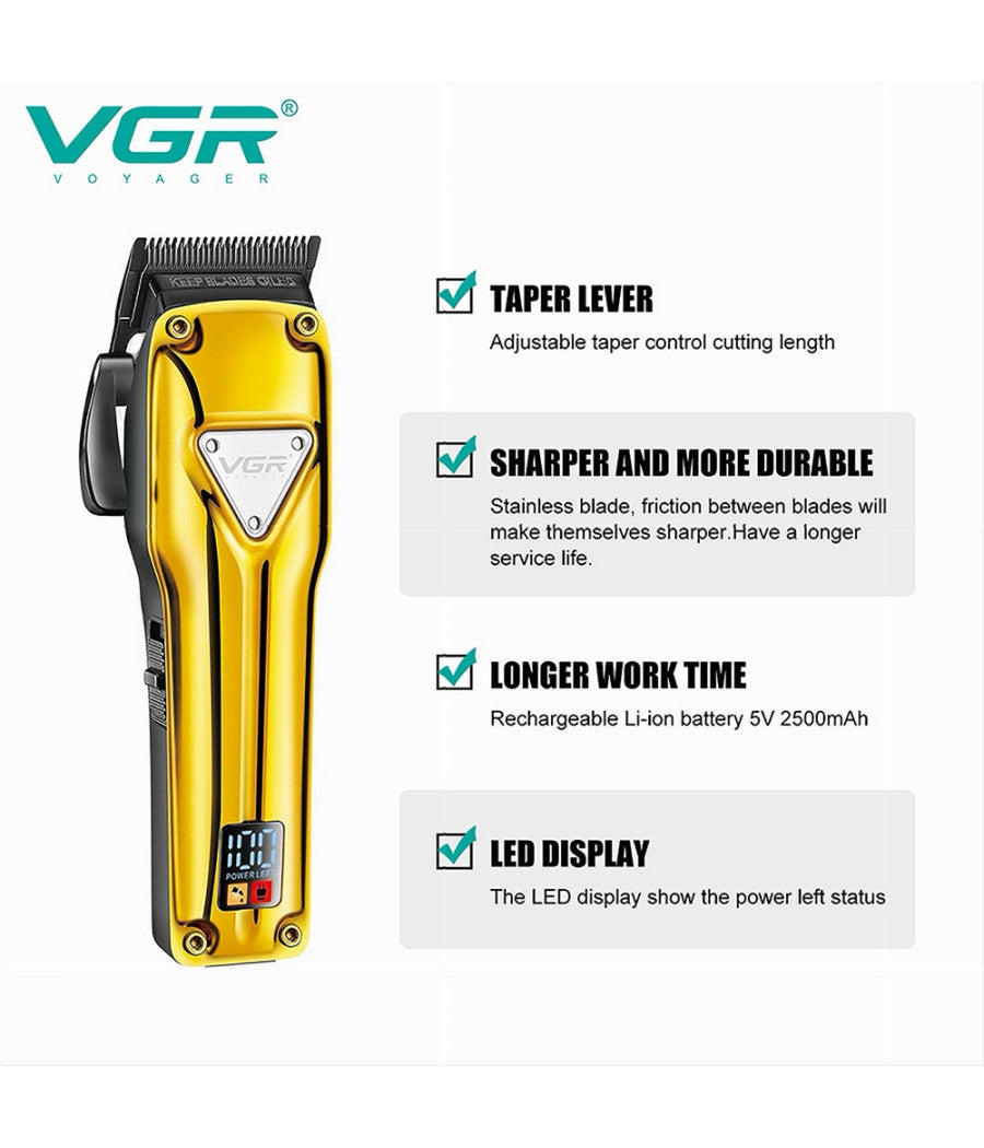 Tagliacapelli In Metallo Senza Fili Professionale Ricaricabile Usb Display V-136         