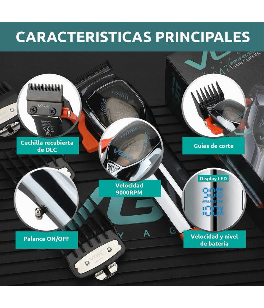 Tagliacapelli Professionale A Batteria Senza Fili Con Motore Magnetico Vgr V-647         