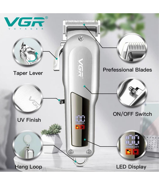 Tagliacapelli Professionale A Batteria Usb Elettrico Display Lcd Rasoio Vgr V-278         