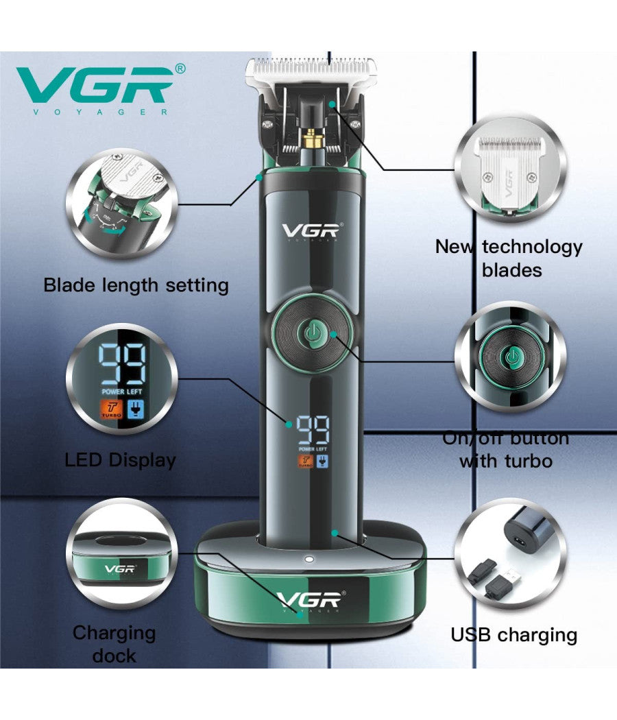 Tagliacapelli Professionale Barba Trimmer Ricarica Rapida Con Pettini Guida V671         