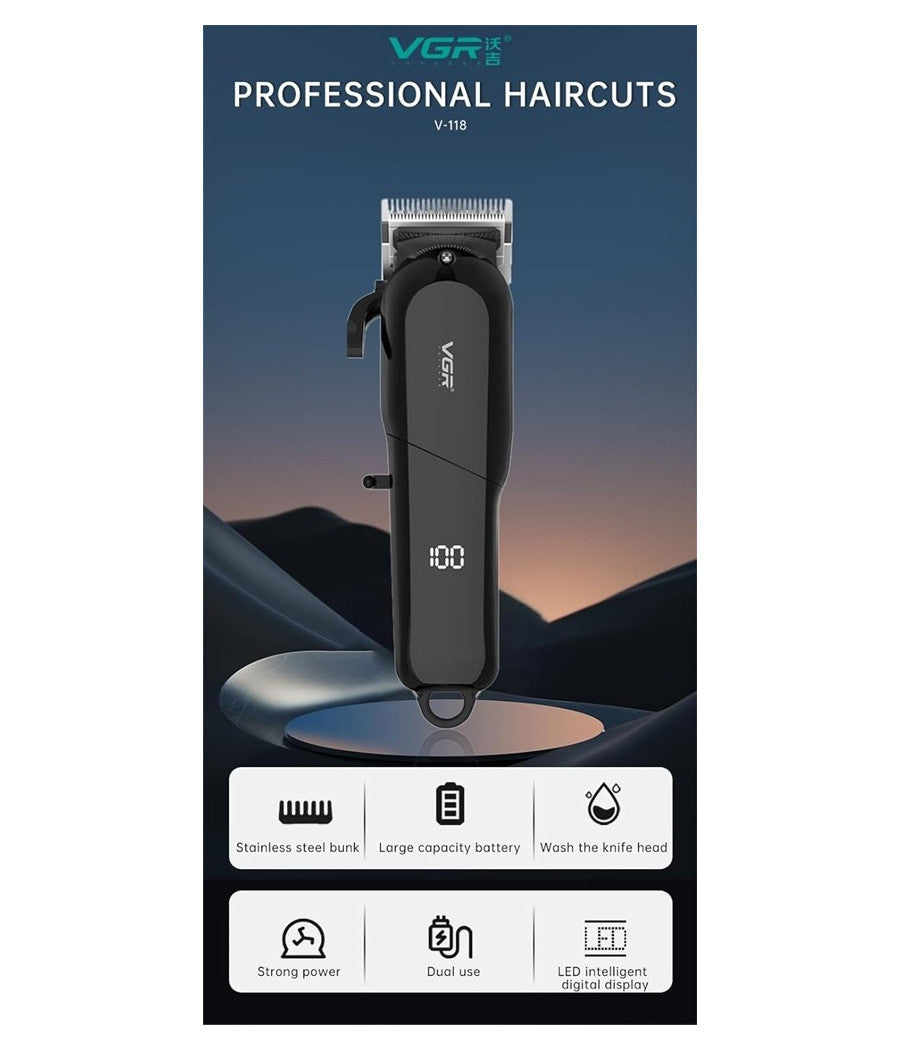 Tagliacapelli Professionale Con/senza Filo Con Display Led Rasoio Usb Vgr V-118         