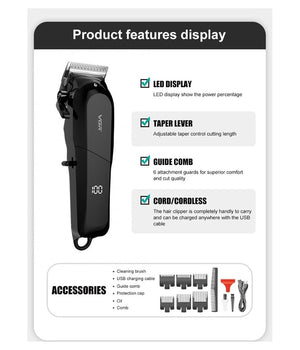 Tagliacapelli Professionale Con/senza Filo Con Display Led Rasoio Usb Vgr V-118         