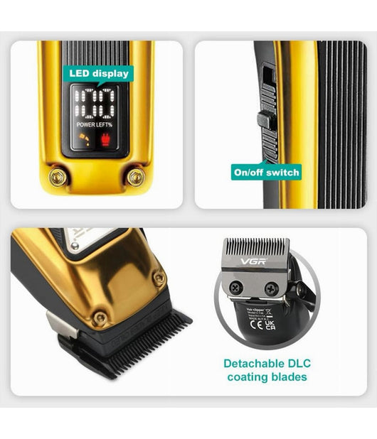 Tagliacapelli Professionale In Metallo A Batteria Display Digitale Usb Vgr V137         