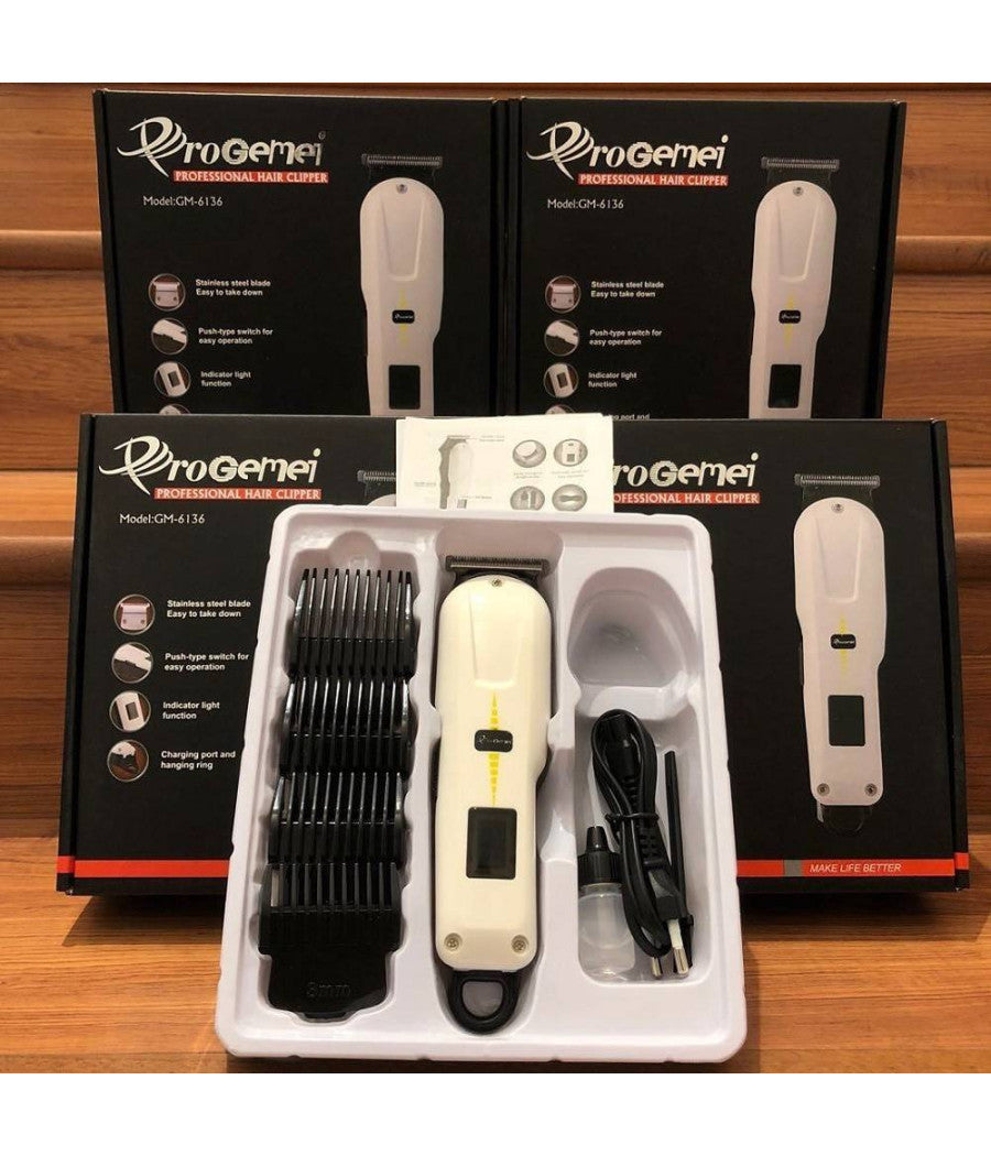 Tagliacapelli Professionale Ricaricabile Gm-6136 Display Lcd Trimmer 4 Pettini         
