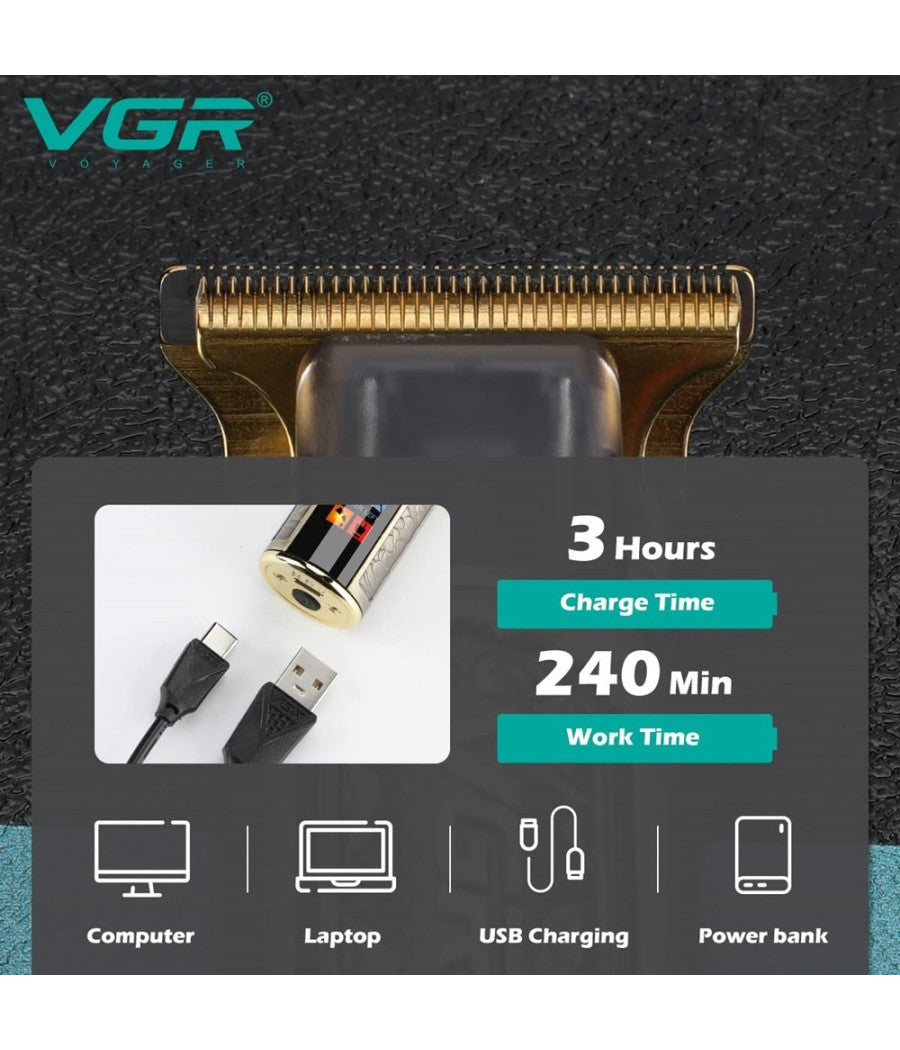 Tagliacapelli Professionale Ricaricabile Senza Fili Regolabarba Usb Rasoio V-073         