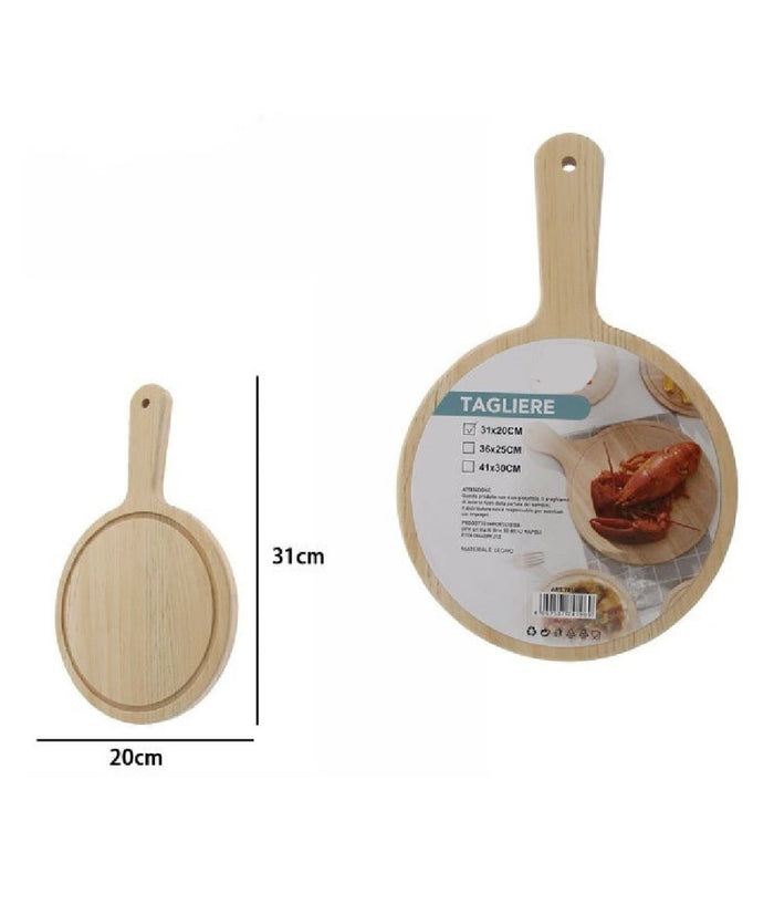 Tagliere Legno Rotondo Affetta Pane Salumi Carne Pizza Con Manico 31x20cm 74196         