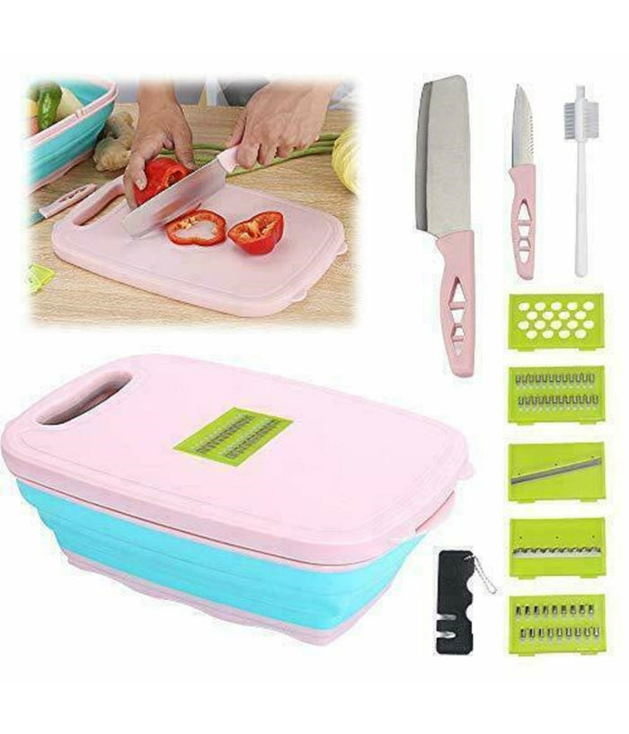 Tagliere Multifunzione 9 In 1 Pieghevole Affetta Verdure Coltelli Cucina         