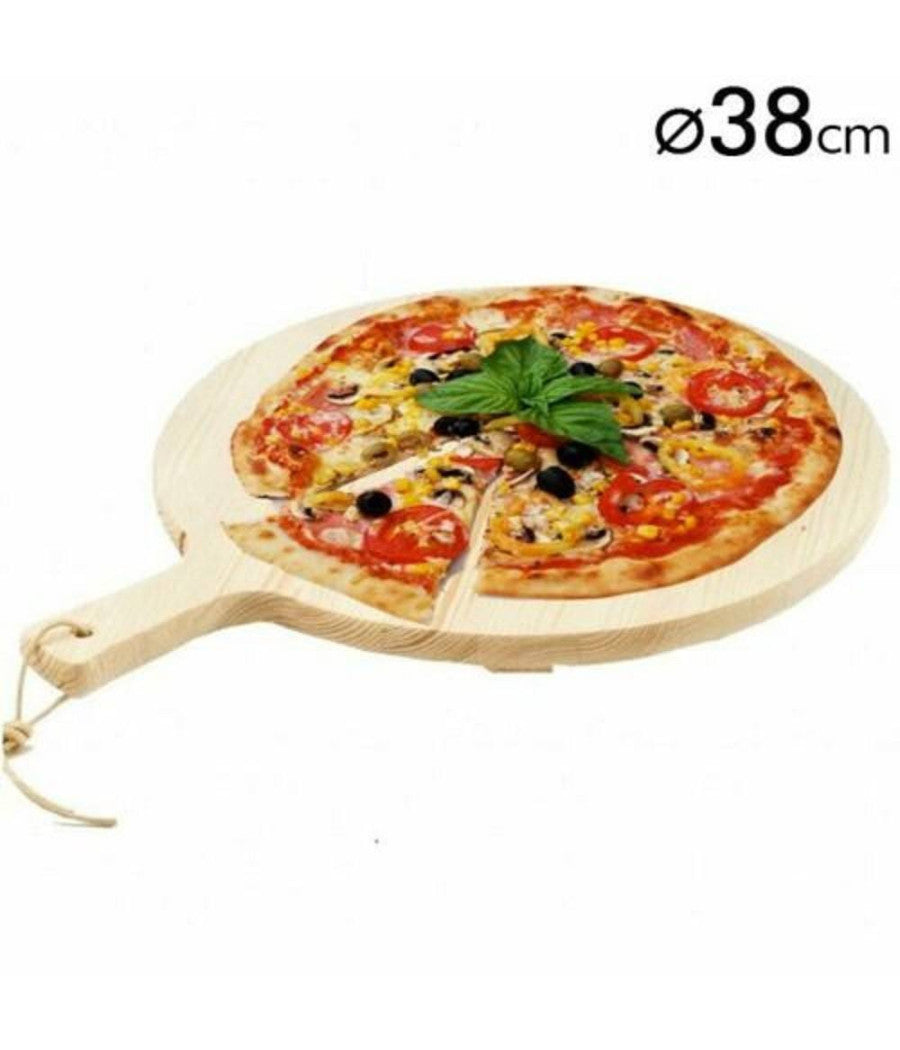 Tagliere Per Pizza Rotondo 38 Cm In Legno Di Abete Con Manico Affettati Cucina         
