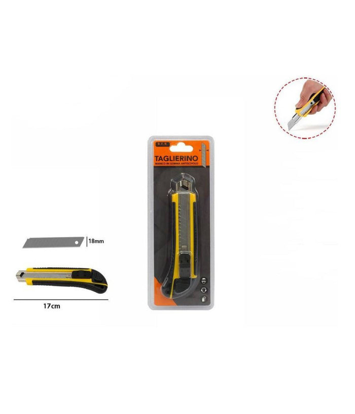 Taglierino Cutter Con Fermo Blocco Guida Lama Manico In Gomma Antiscivolo 71071         