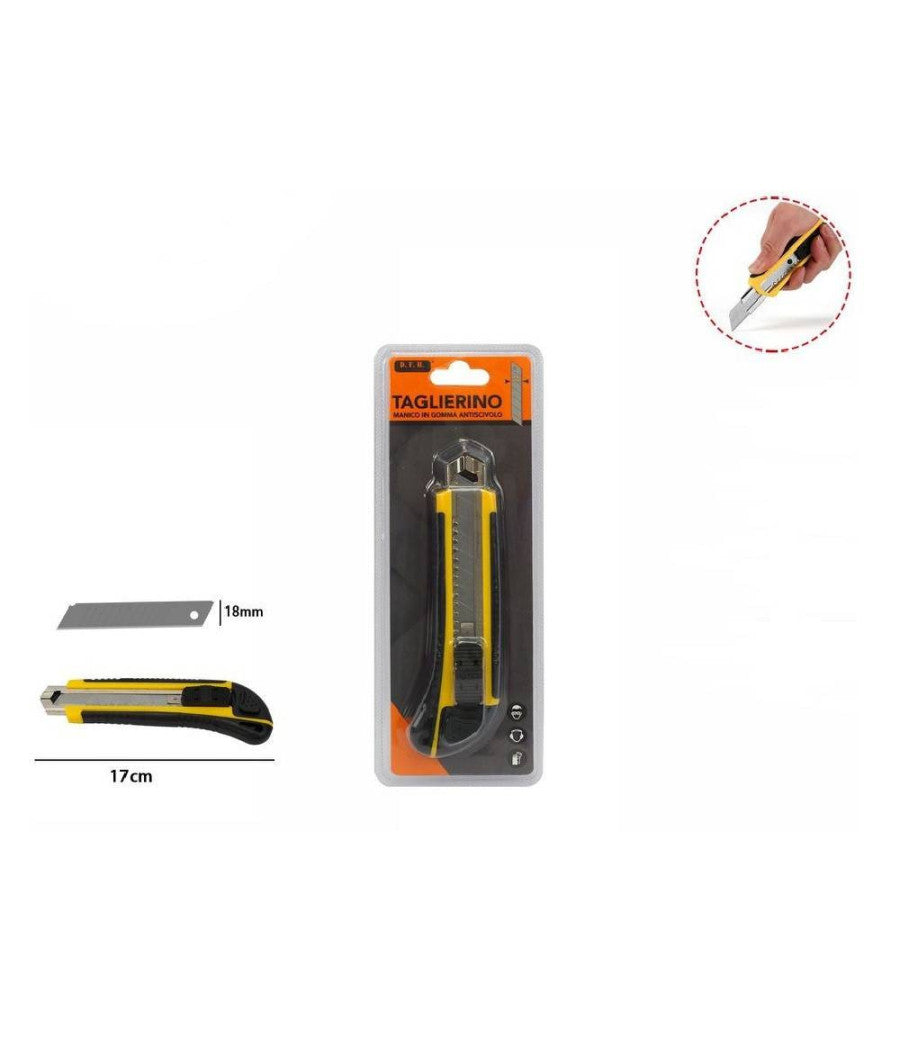 Taglierino Cutter Con Fermo Blocco Guida Lama Manico In Gomma Antiscivolo 71071         