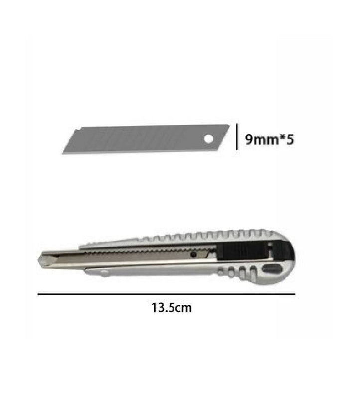 Taglierino Cutter Professionale 13.5cm Con Fermo Blocco Guida Lame Da 9 Mm 71076         