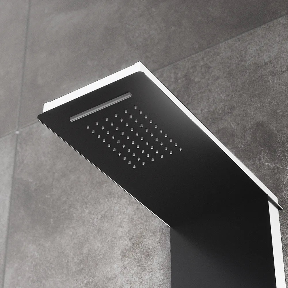 Pannello doccia in alluminio nero e back bianco con doccino, 4 funzioni |  Tago