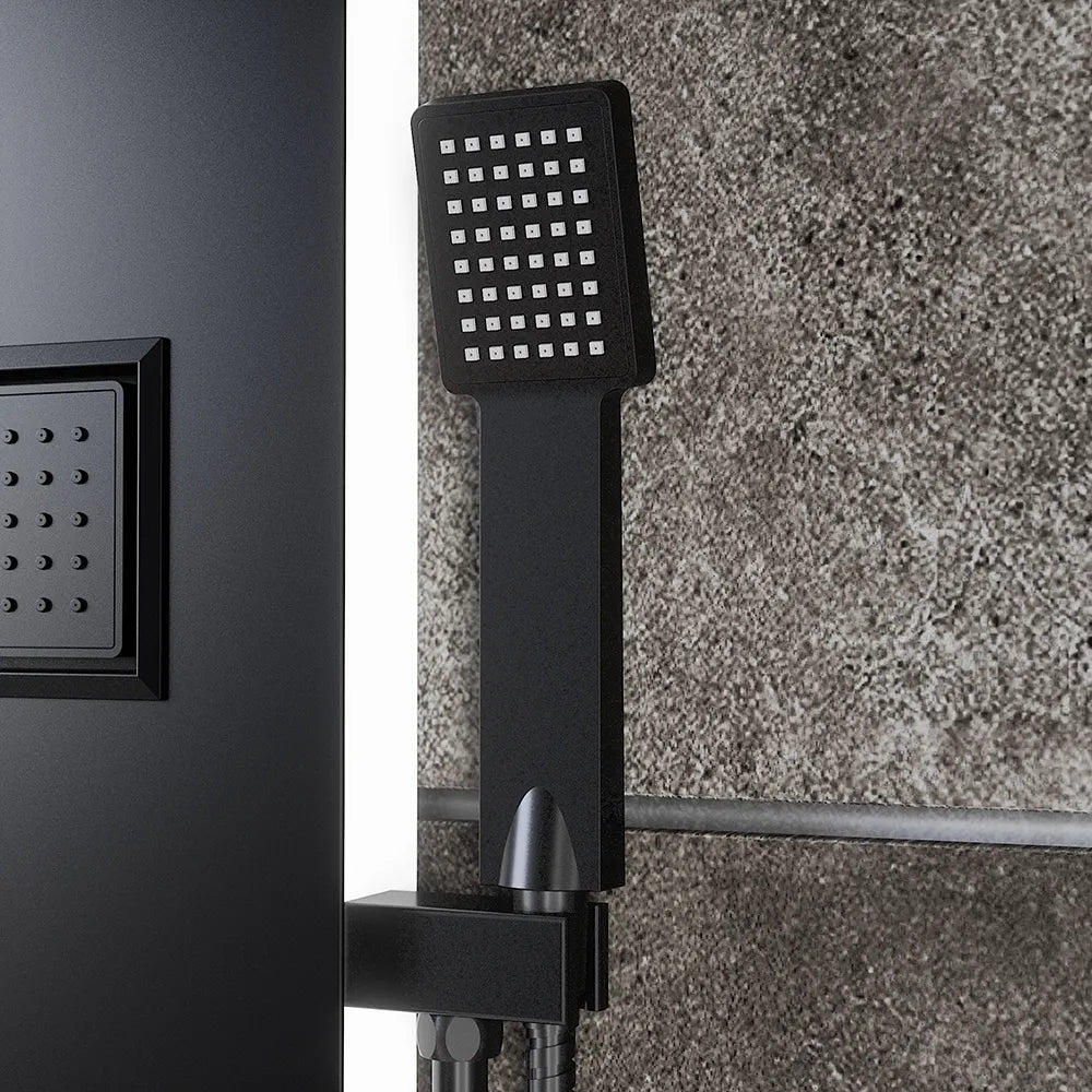 Pannello doccia in alluminio nero e back bianco con doccino, 4 funzioni |  Tago