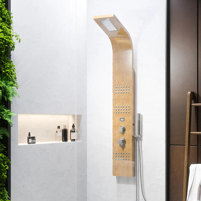 Pannello doccia in bamboo 3 funzioni con termostato digitale e doccino |  Take