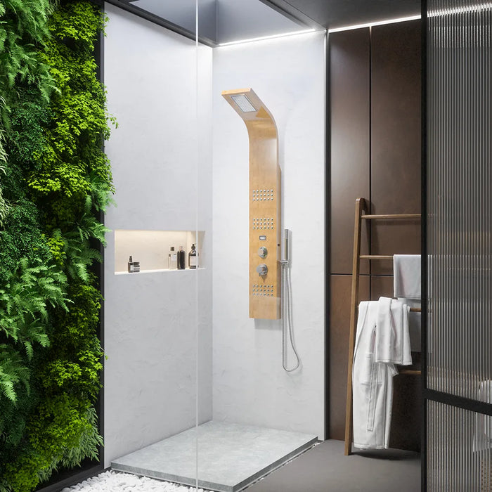 Pannello doccia in bamboo 3 funzioni con termostato digitale e doccino |  Take