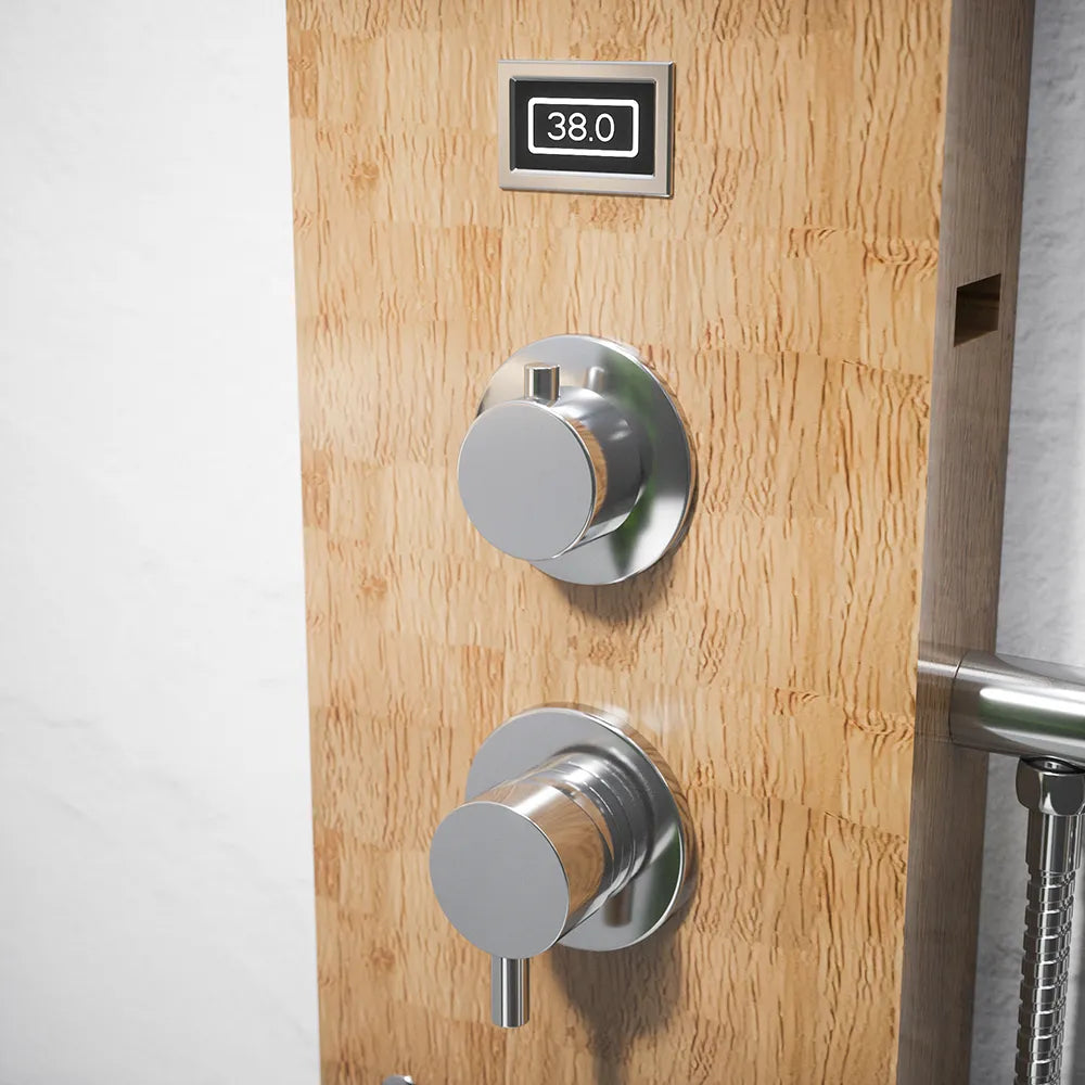 Pannello doccia in bamboo 3 funzioni con termostato digitale e doccino |  Take