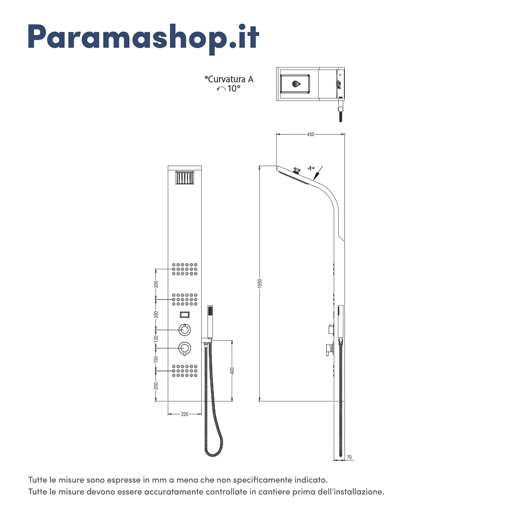 Pannello doccia in bamboo 3 funzioni con termostato digitale e doccino |  Take