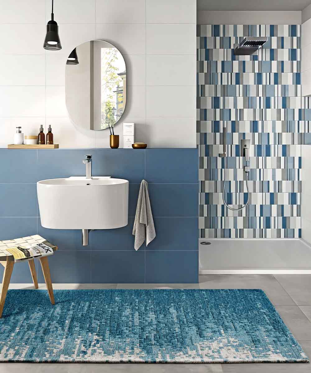 Tappeto TAMIGI BLUE JEANS moderno contemporaneo pixel sfumati, passatoia cucina multiuso lavabile antiscivolo cm.55x140