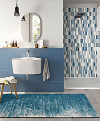 Tappeto TAMIGI BLUE JEANS moderno contemporaneo pixel sfumati, passatoia cucina multiuso lavabile antiscivolo cm.55x140