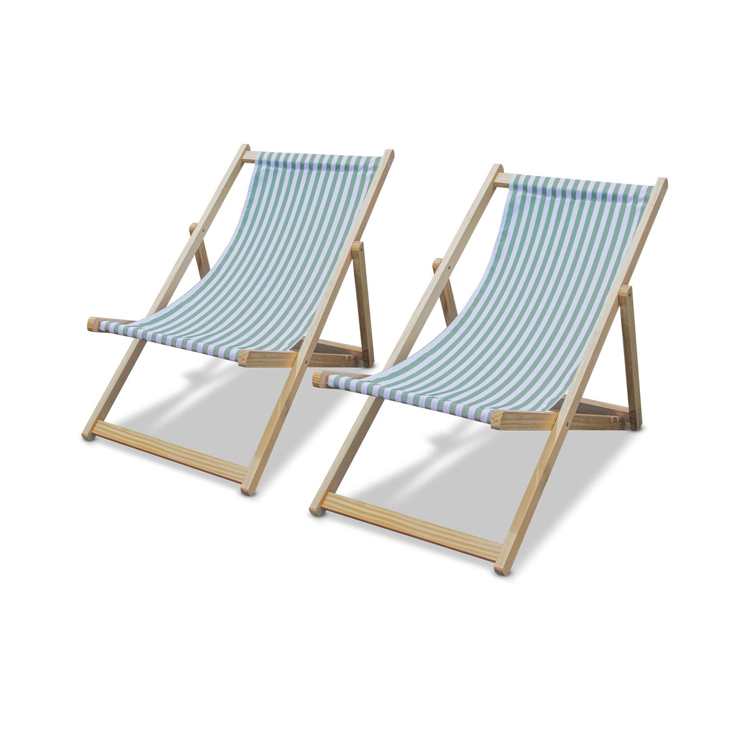 Tamigi - Set di 2 sdraio in legno massello e textilene - salvia