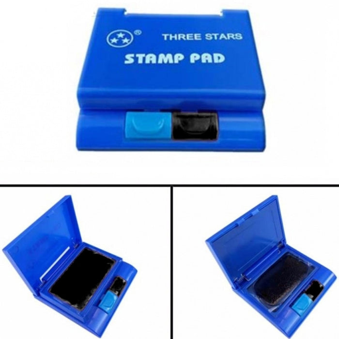 Trade Shop - Tampone 2in1 Inchiostro Nero Blu Tasto Colore 2 Scomparti Portatile Per Timbro -
