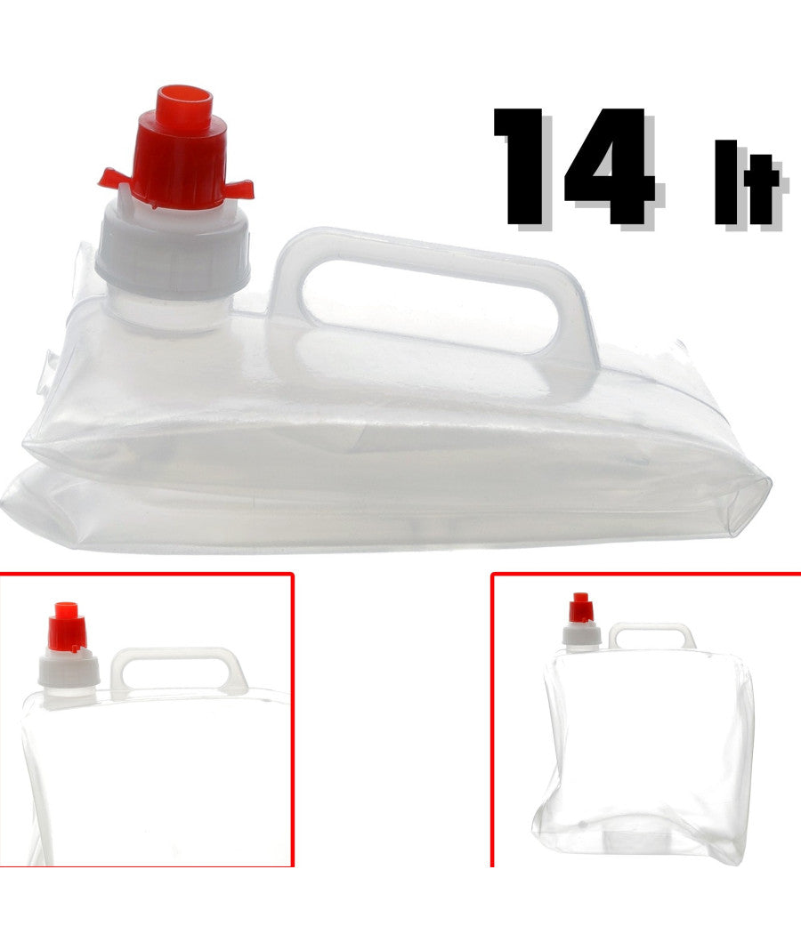 Tanica Pieghevole Da 14 Litri Con Rubinetto Da Viaggio Campeggio Montagna Mare         