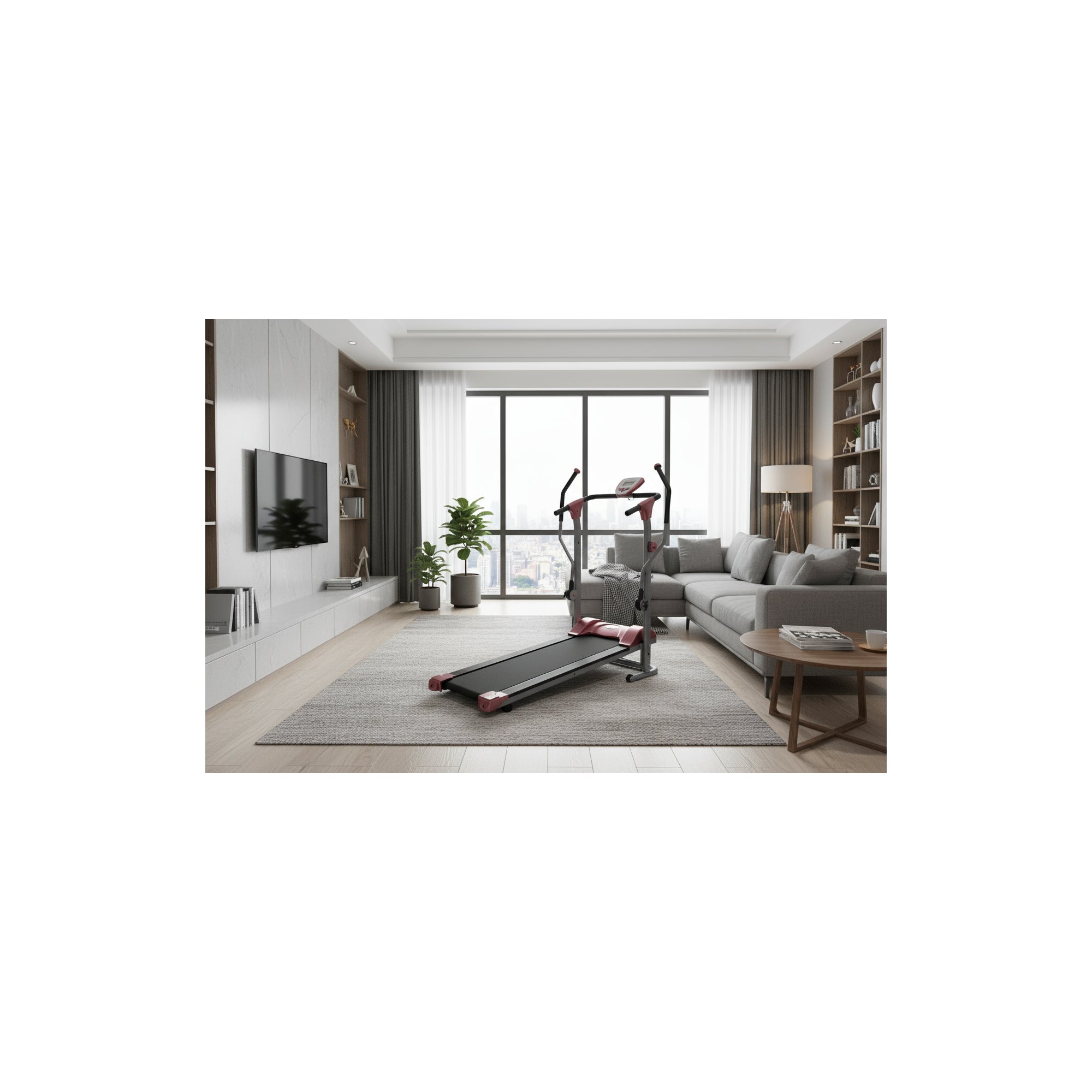 Tapis de marche magnétique avec bras 2 en 1 - O'Fitness - Dim : 155 x 131 x 63 cm - Compteur 5 fonctions