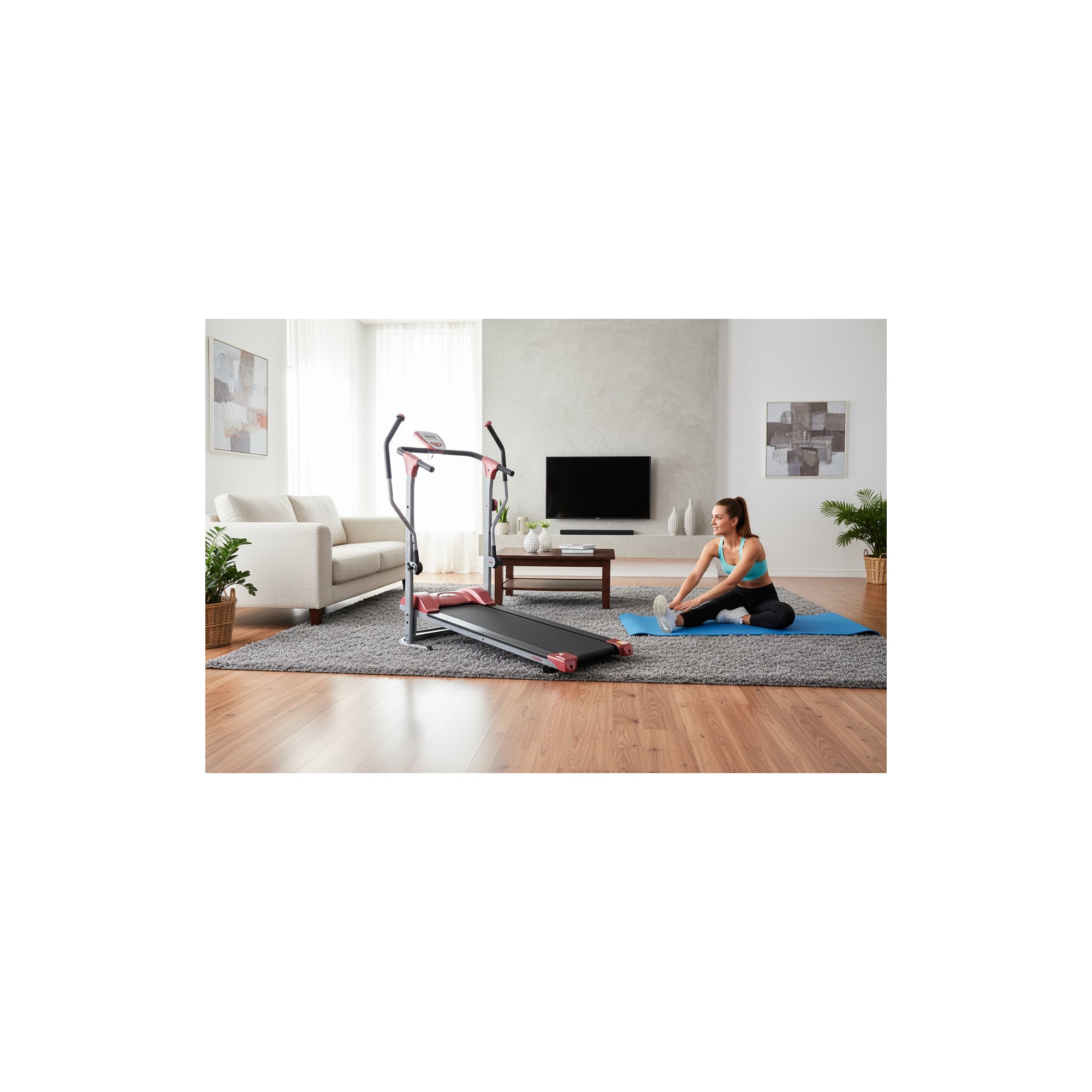 Tapis de marche magnétique avec bras 2 en 1 - O'Fitness - Dim : 155 x 131 x 63 cm - Compteur 5 fonctions