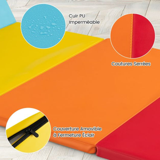 Tappetino da palestra pieghevole spesso a 5 pannelli tappetino da allenamento in schiuma leggera e PU con maniglie per il trasporto multicolore 20_0009509