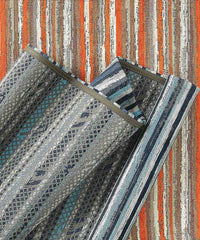 Tappeto passatoia moderno LAOS BLU disegno a righe multicolore, tappetino bagno ingresso multiuso lavabile antiscivolo cm.55x80