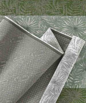 Tappeto passatoia moderno MALESIA VERDE disegno giungla tropicale natura foglie felci, tappetino bagno ingresso multiuso lavabile antiscivolo cm.55x80