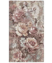 Tappeto Arredo ROSE CIPRIA salotto soggiorno camera, disegno floreale giardino fiorito, multiuso lavabile antiscivolo cm.115x175