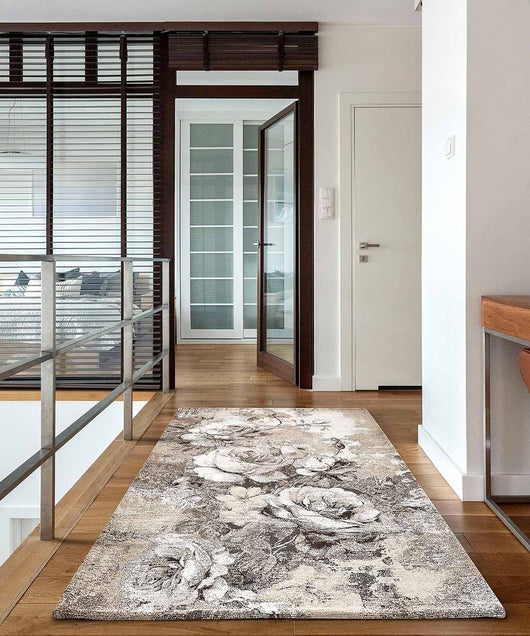 Tappeto Arredo ROSE TORTORA salotto soggiorno camera, disegno floreale giardino fiorito, multiuso lavabile antiscivolo cm.140x200