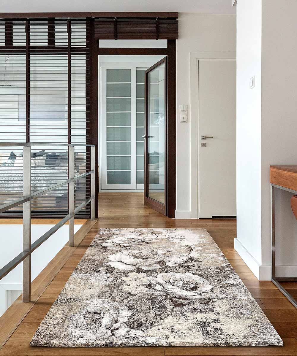 Tappeto Arredo ROSE TORTORA salotto soggiorno camera, disegno floreale giardino fiorito, multiuso lavabile antiscivolo cm.115x175