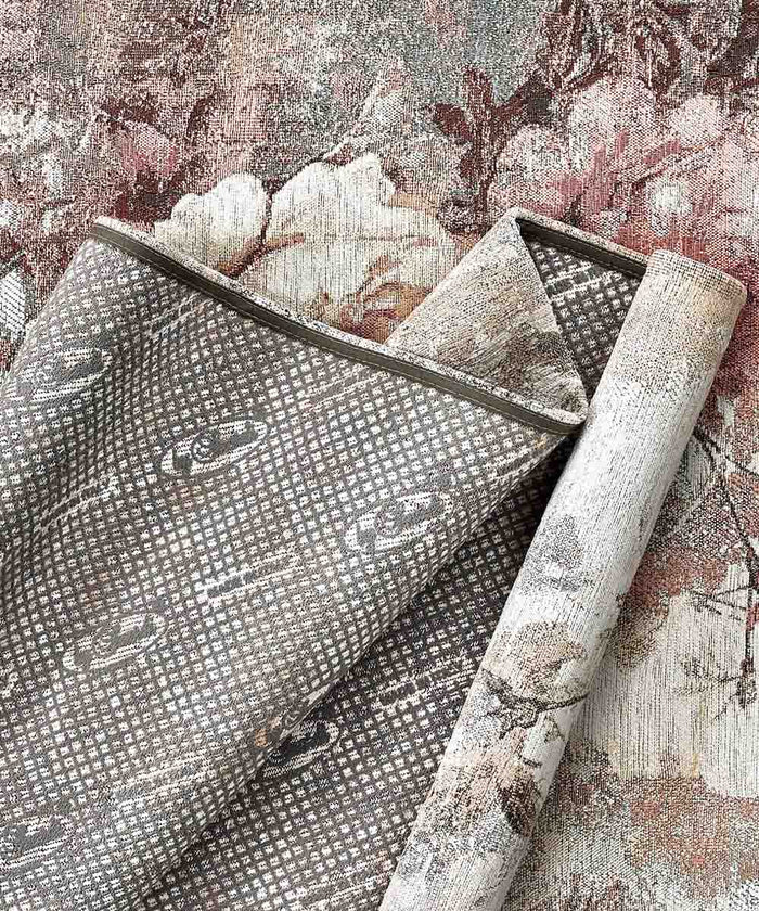 Tappeti Arredo ROSE GRIGIO salotto soggiorno camera, disegno floreale giardino fiorito, multiuso lavabile antiscivolo cm.65x110 (Coppia)