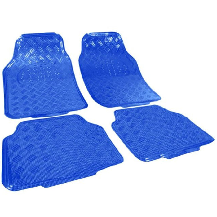 Trade Shop - Tappetini Set4 Tappeti Auto Blu Universali Sportivi Gomma Effetto Metallo Linq -
