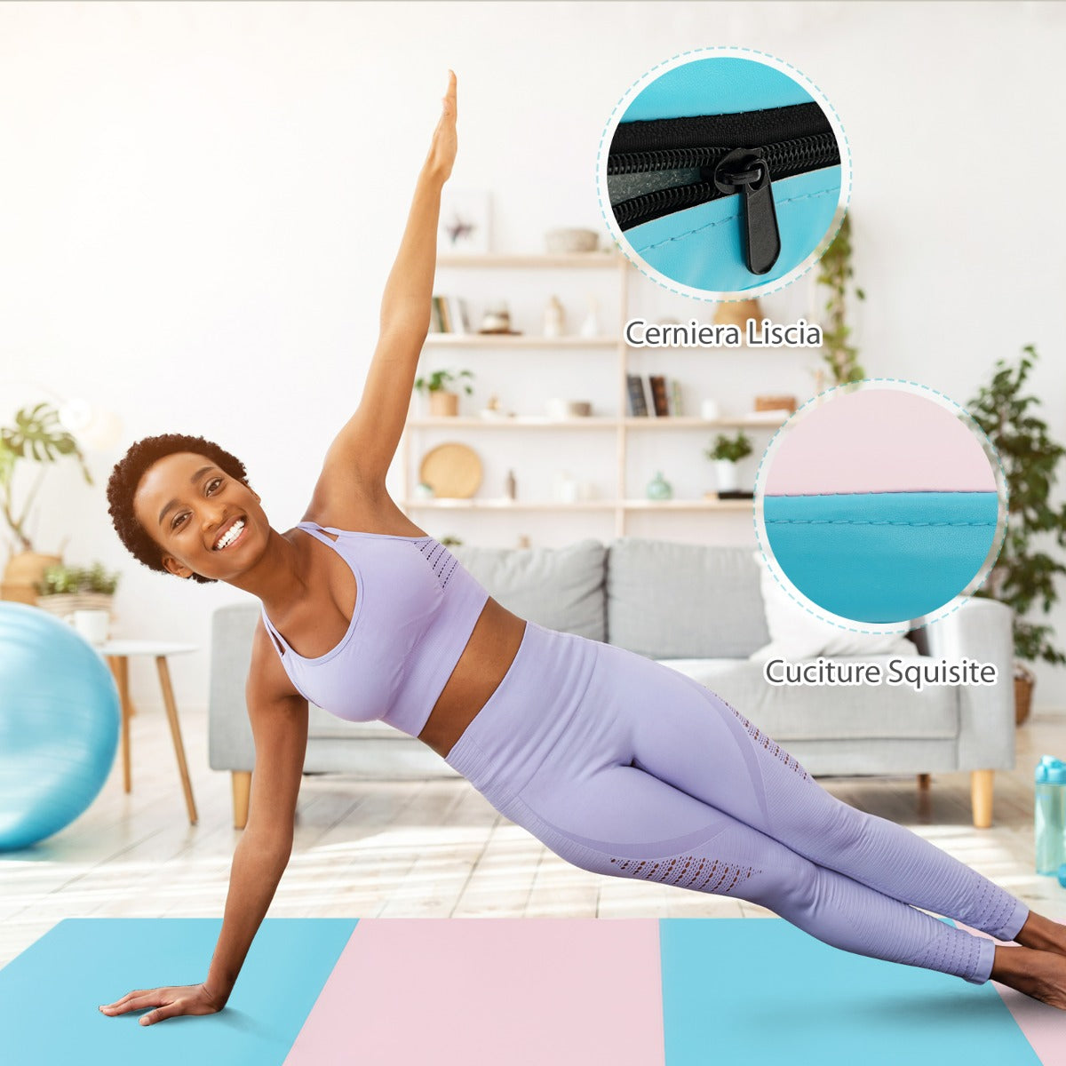 Tappetino da ginnastica con 2 maniglie e 4 pannelli, Materassino pieghevole per yoga fitness allenamento Azzurro-Tappetini ginnastica e yoga