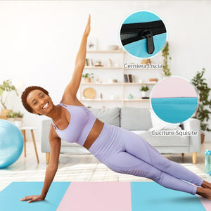 Tappetino da ginnastica con 2 maniglie e 4 pannelli, Materassino pieghevole per yoga fitness allenamento Azzurro-Tappetini ginnastica e yoga