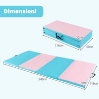 Tappetino da ginnastica con 2 maniglie e 4 pannelli, Materassino pieghevole per yoga fitness allenamento Azzurro-Tappetini ginnastica e yoga