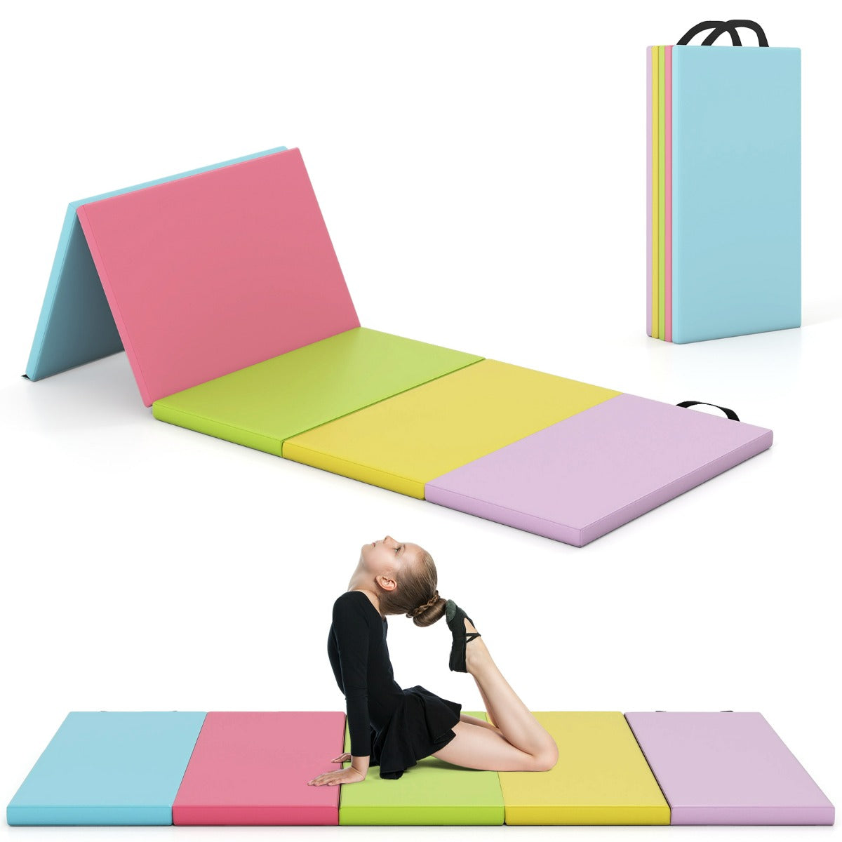 Tappetino spesso da ginnastica pieghevole a 5 pannelli, Tappetino per capriole per bambini portatile 201x75x3cm Colorato 1-Tappetini ginnastica e yoga