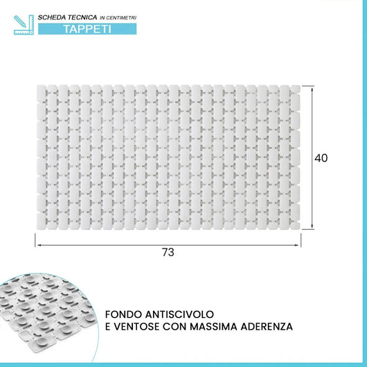 Tappetino antiscivolo doccia bianco 40x73 cm in plastica Spring